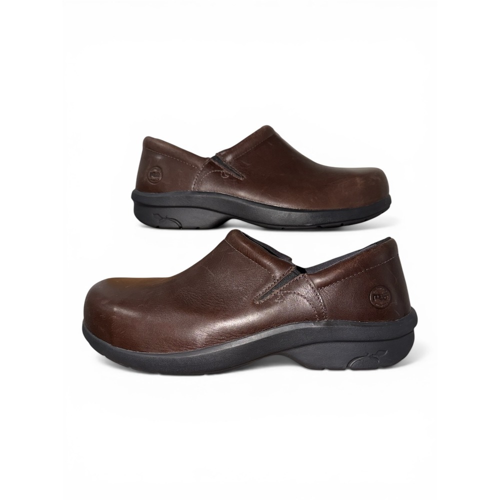 Timberland PRO ESD Brown Leather Slip On Work Shoes Womens 11W Wide anti-Fatigue